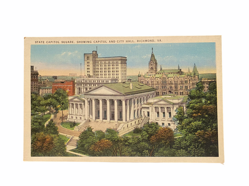 State Capitol Square, Showing Capitol and City Hall, Richmond Virginia, Unused Linen Postcard Circa 1930-1944