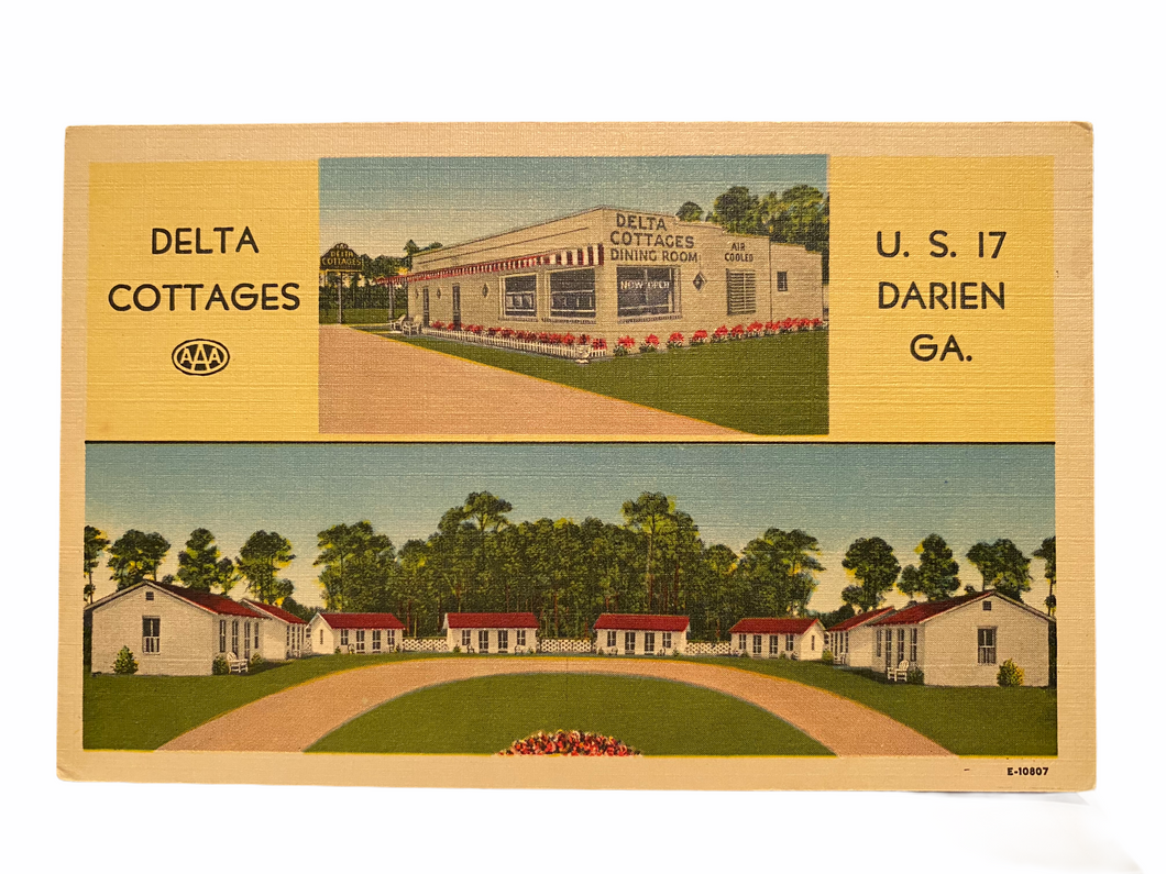 Delta Cottages U.S. 17 Darien Georgia, Unused Linen Postcard Circa 1930-1944